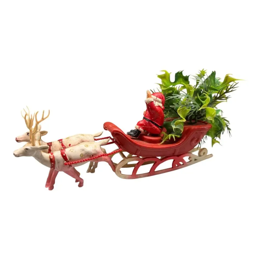 Vintage Tabletop Blow Mold Santa Sleigh with Reindeer Christmas Decor